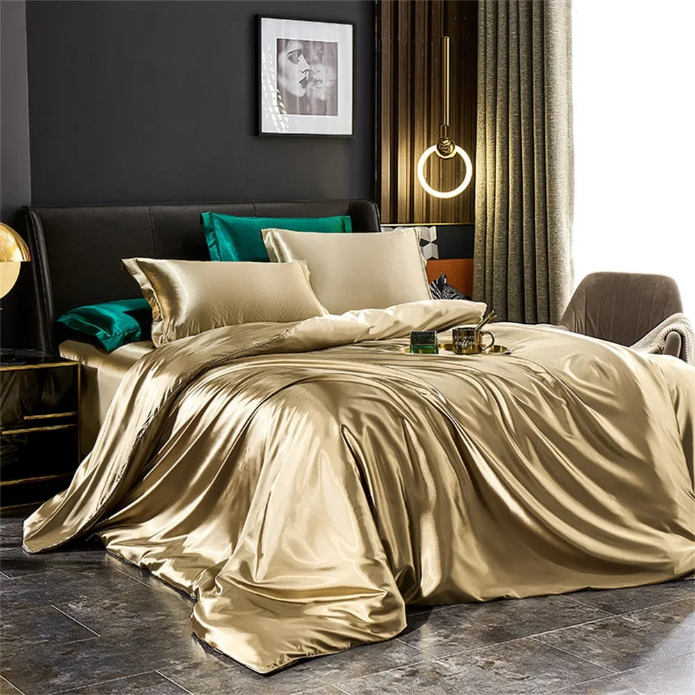 Luxurious silver silk duvet cover bedding set bedroom decor