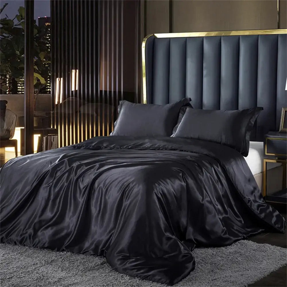 Luxurious emerald green satin duvet cover set bedroom bedding