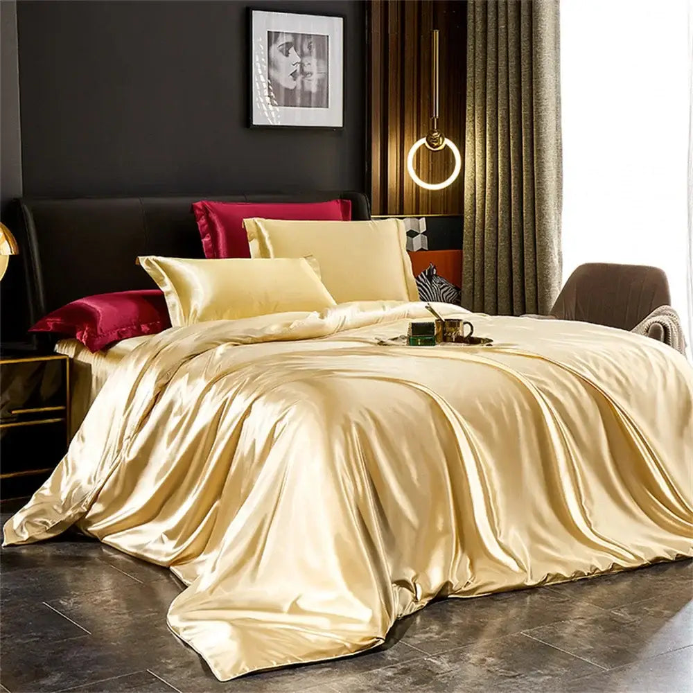 Luxurious silver silk duvet cover bedding set bedroom decor