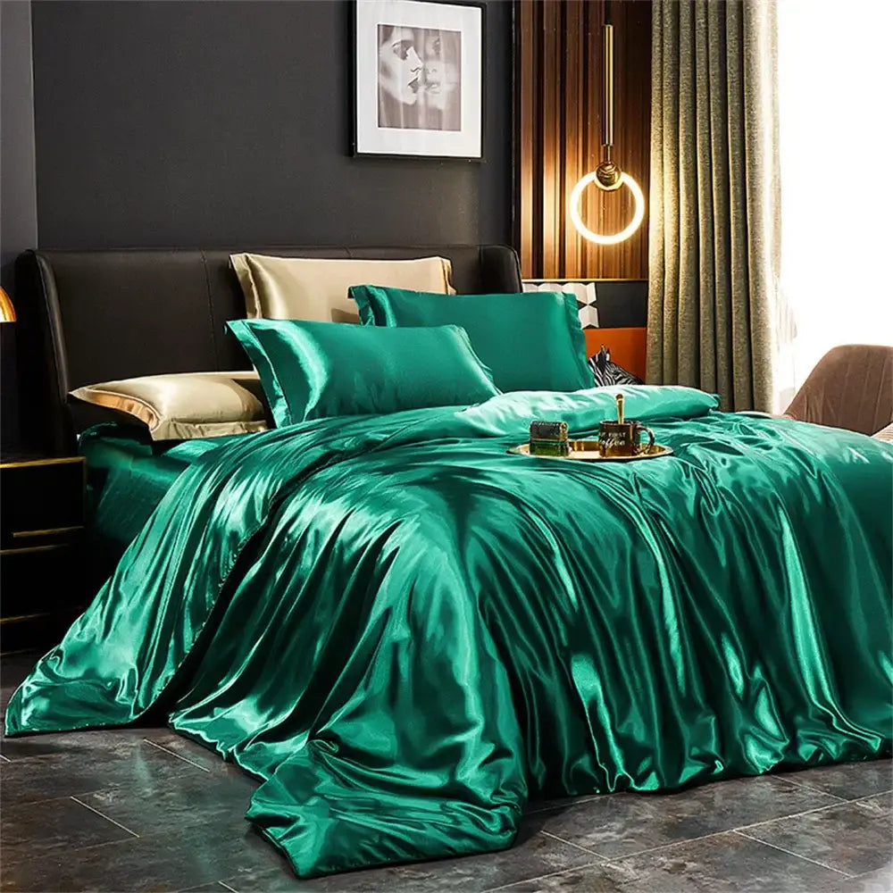 Luxurious silver silk duvet cover bedding set bedroom decor