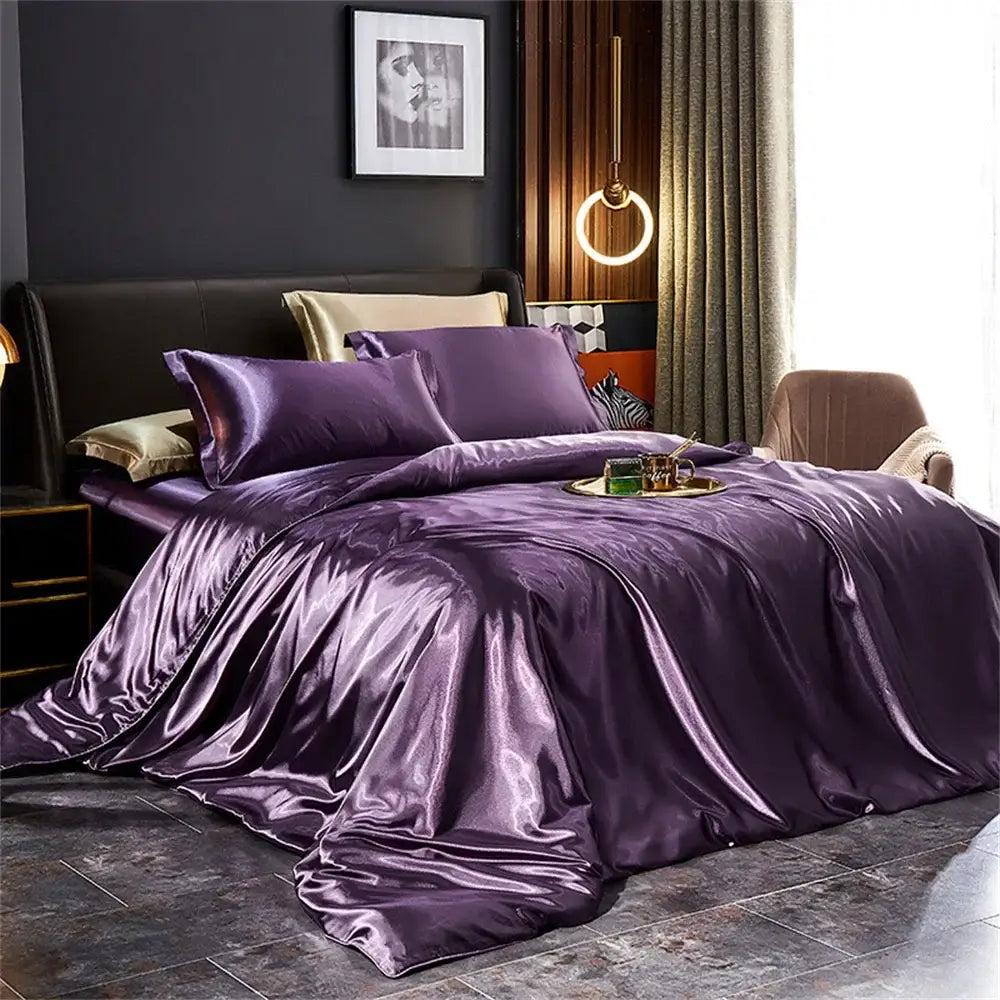 Luxurious emerald green satin duvet cover set bedroom bedding