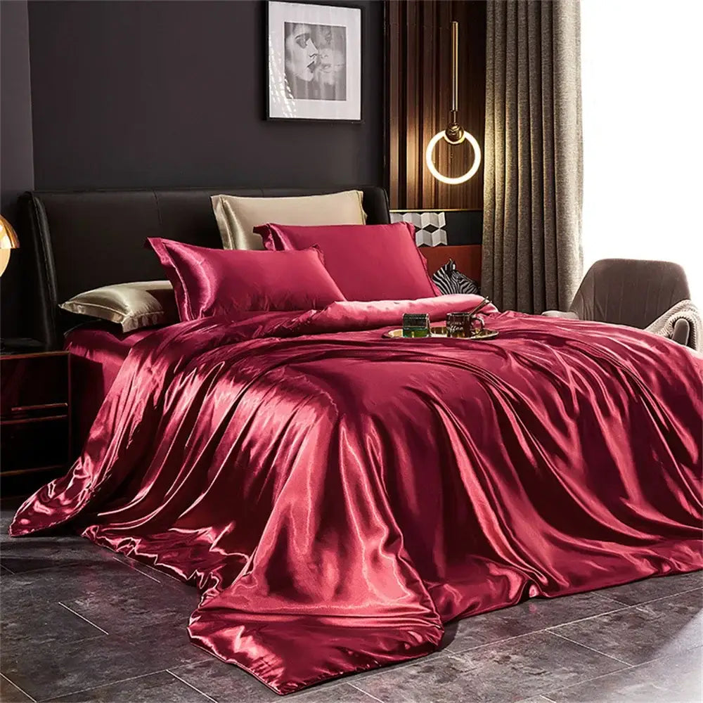 Luxurious emerald green satin duvet cover set bedroom bedding