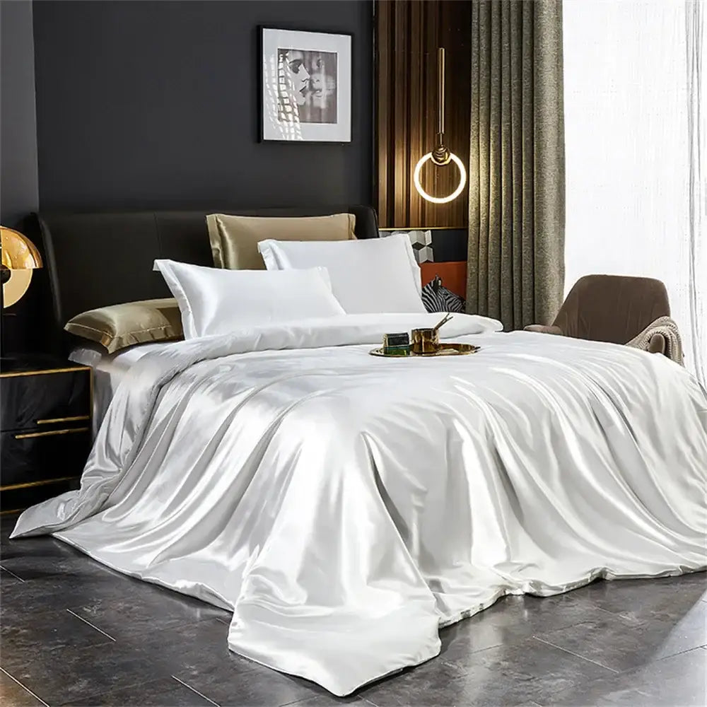 Luxurious silver silk duvet cover bedding set bedroom decor