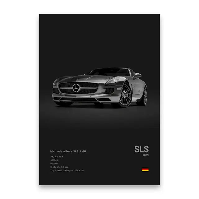 Modern silver and black cars canvas wall art for living room