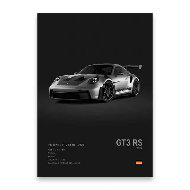 Luxury black sports car canvas wall art living room decor