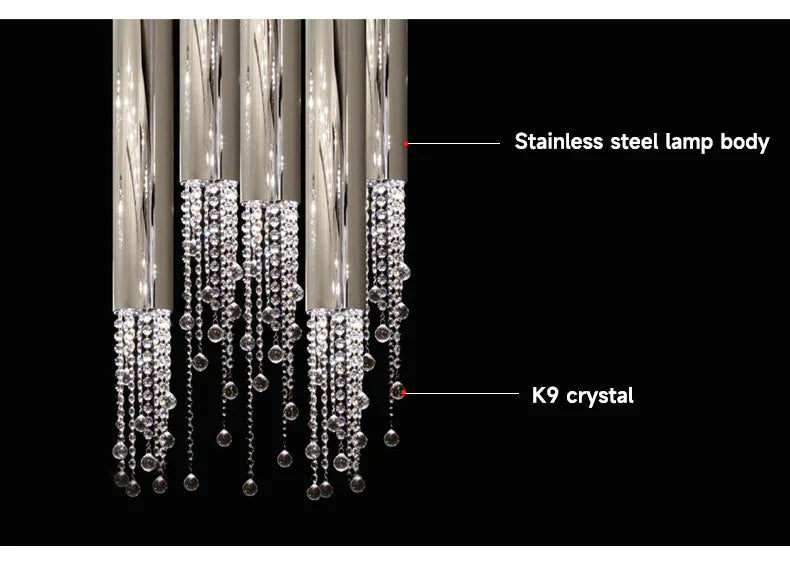Modern chrome crystal led chandelier staircase cascading light