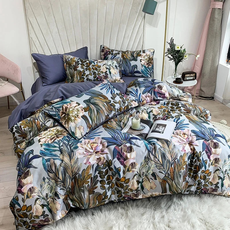 Luxury flamingo and leaf egyptian cotton duvet cover bedroom set