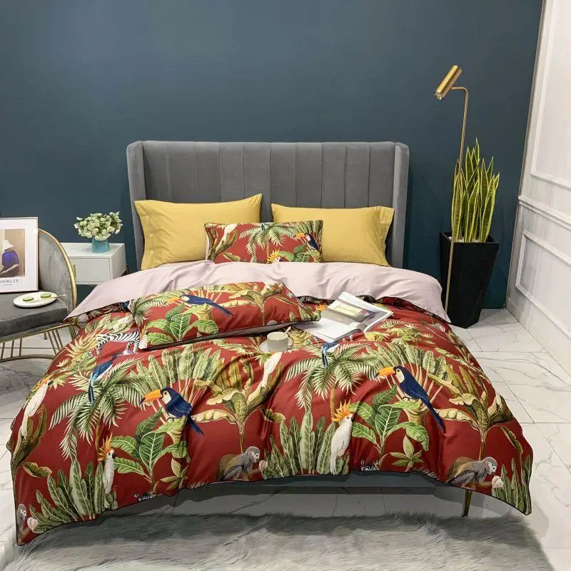 Blue and pink floral egyptian cotton duvet cover bedroom set