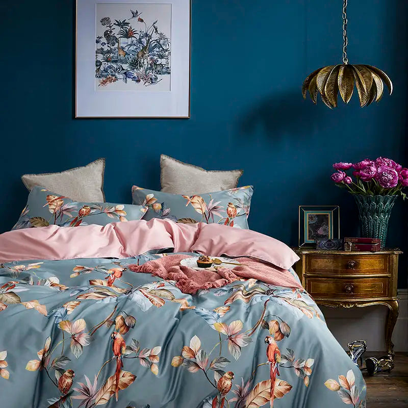 Luxury teal & pink egyptian cotton duvet cover bedroom bedding set