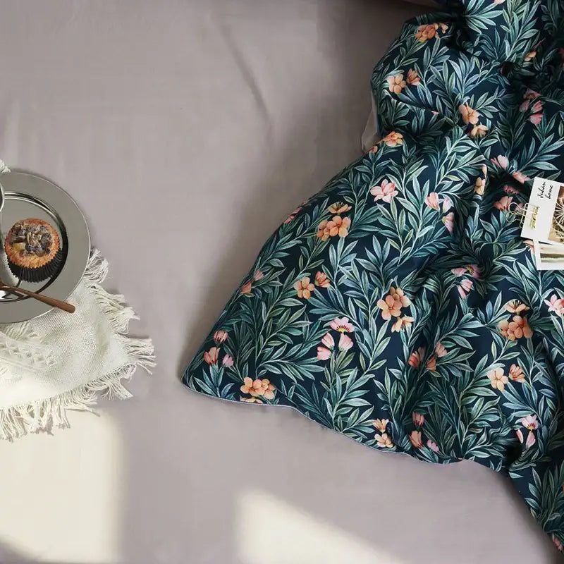 Pastel blue & pink floral duvet cover set bedroom egyptian cotton
