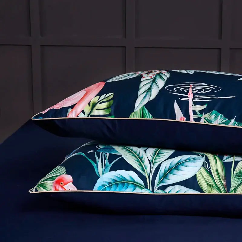 Blue and pink floral egyptian cotton duvet cover bedroom set