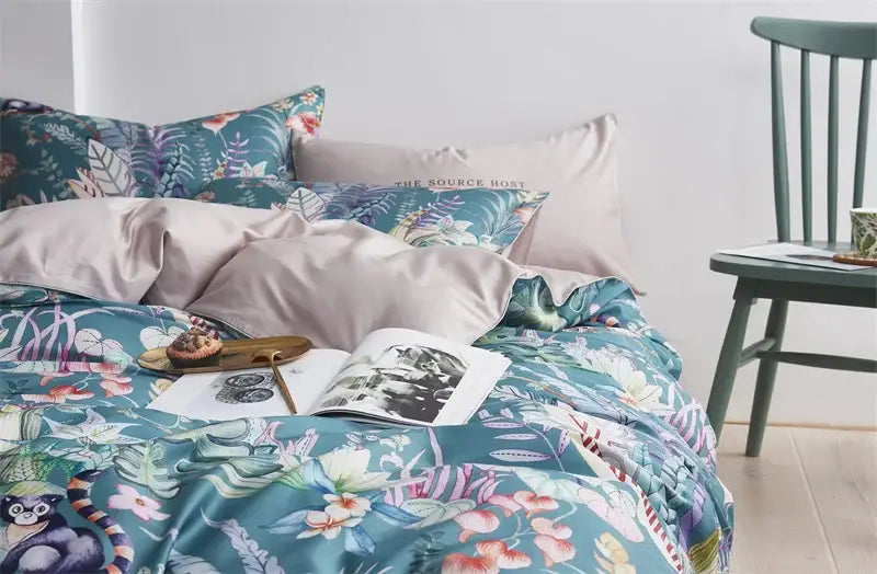 Tropical flamingo navy blue duvet cover bedroom bedding set