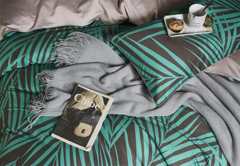 Luxury dark gray egyptian cotton hummingbird duvet cover bedroom set