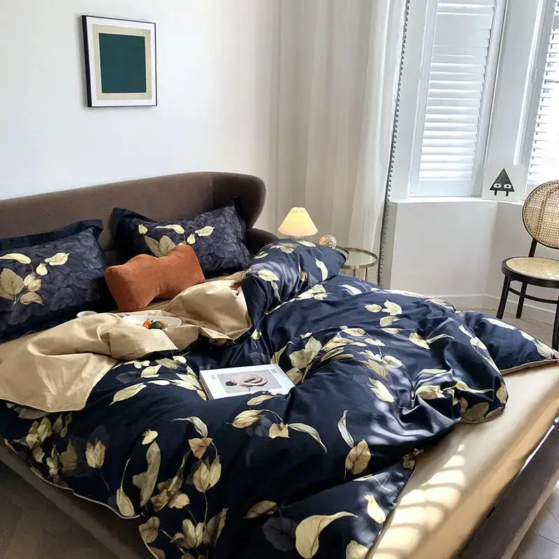 Tropical flamingo navy blue duvet cover bedroom bedding set