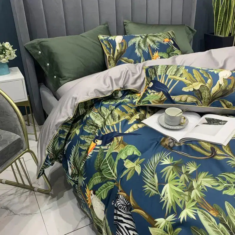 Luxury teal & brown egyptian cotton duvet cover bedroom bedding set