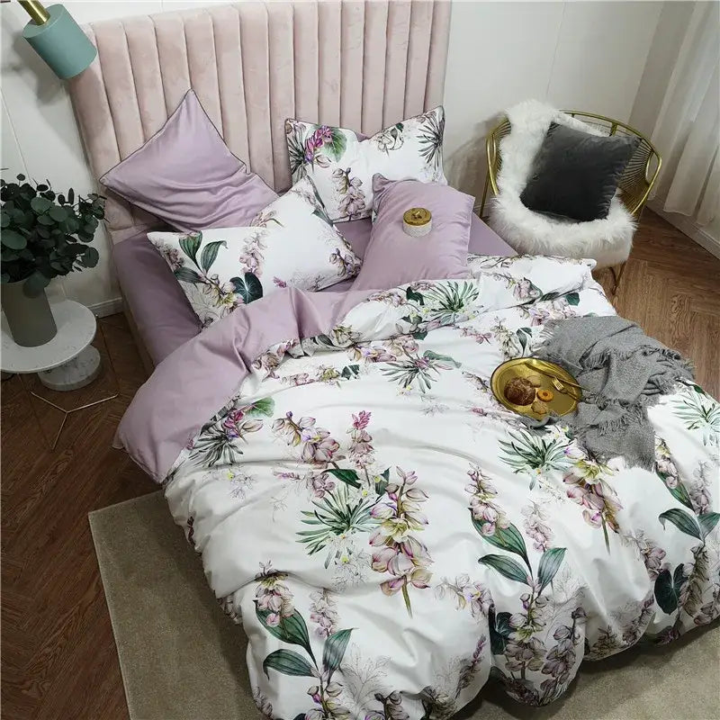 Luxury floral white egyptian cotton duvet cover bedroom set