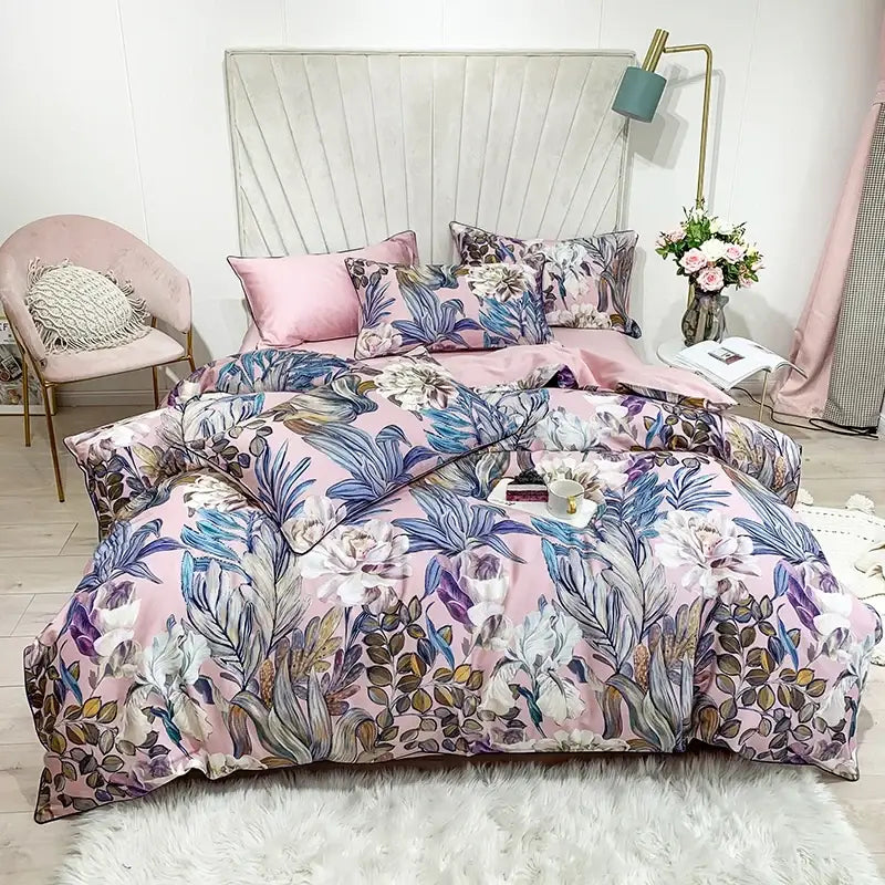 Luxury floral white egyptian cotton duvet cover bedroom set