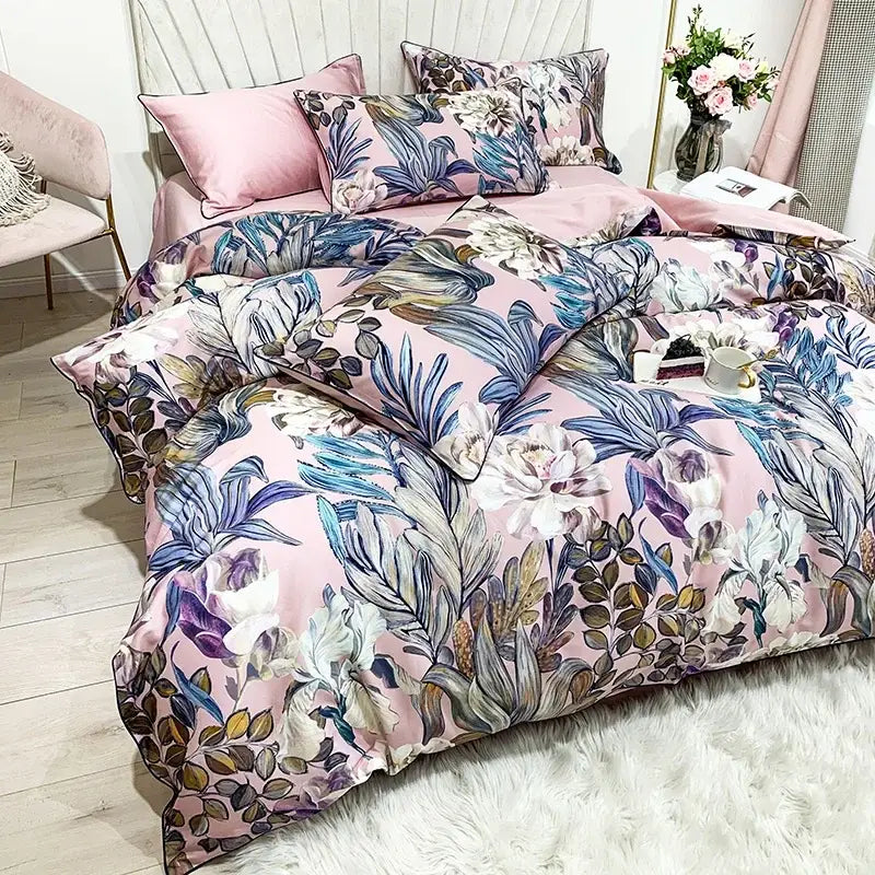 Tropical flamingo navy blue duvet cover bedroom bedding set