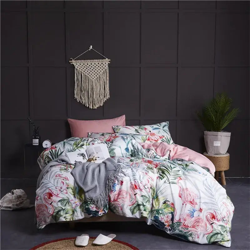 Floral mauve satin duvet cover bedroom set with pieces pillowcases