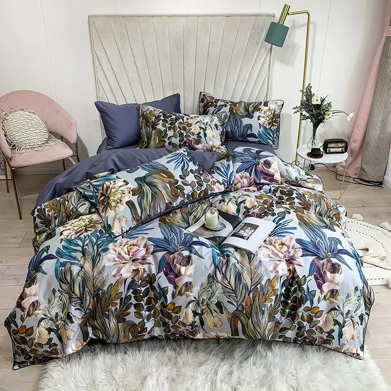 Luxury floral white egyptian cotton duvet cover bedroom set