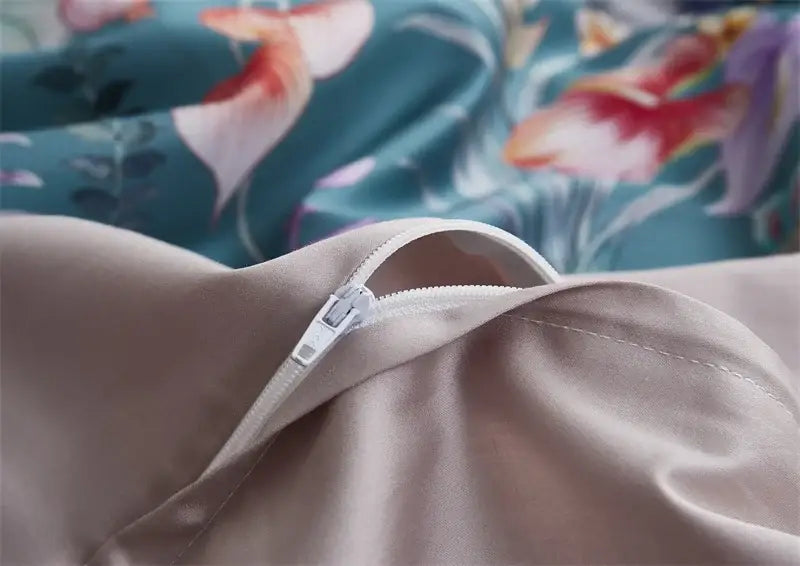 Luxury dark gray egyptian cotton hummingbird duvet cover bedroom set