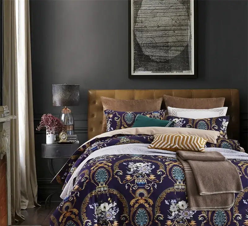 Luxury teal & brown egyptian cotton duvet cover bedroom bedding set