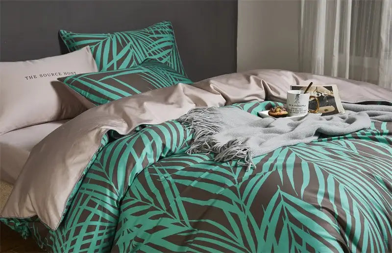 Luxury teal & brown egyptian cotton duvet cover bedroom bedding set