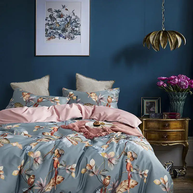 Luxury floral white egyptian cotton duvet cover bedroom set
