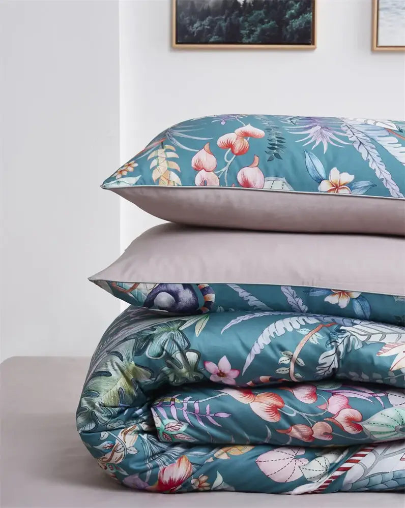 Luxury dark gray egyptian cotton hummingbird duvet cover bedroom set