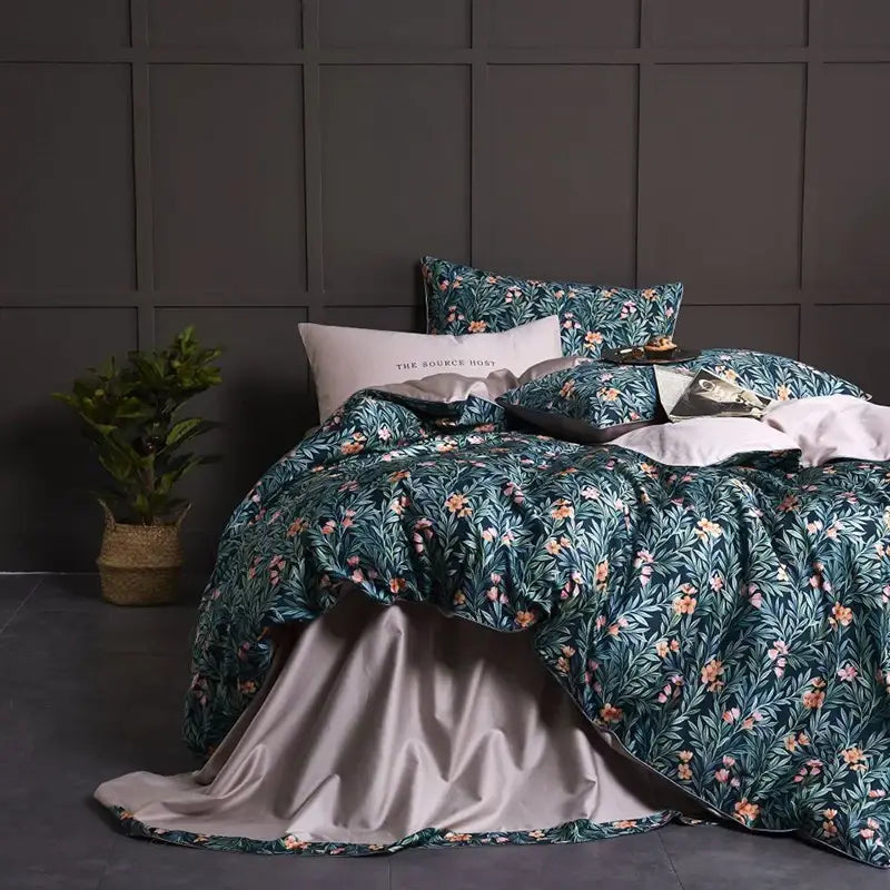 Luxury teal & brown egyptian cotton duvet cover bedroom bedding set