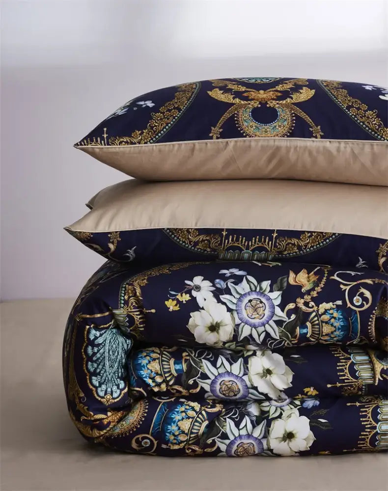 Luxury dark gray egyptian cotton hummingbird duvet cover bedroom set