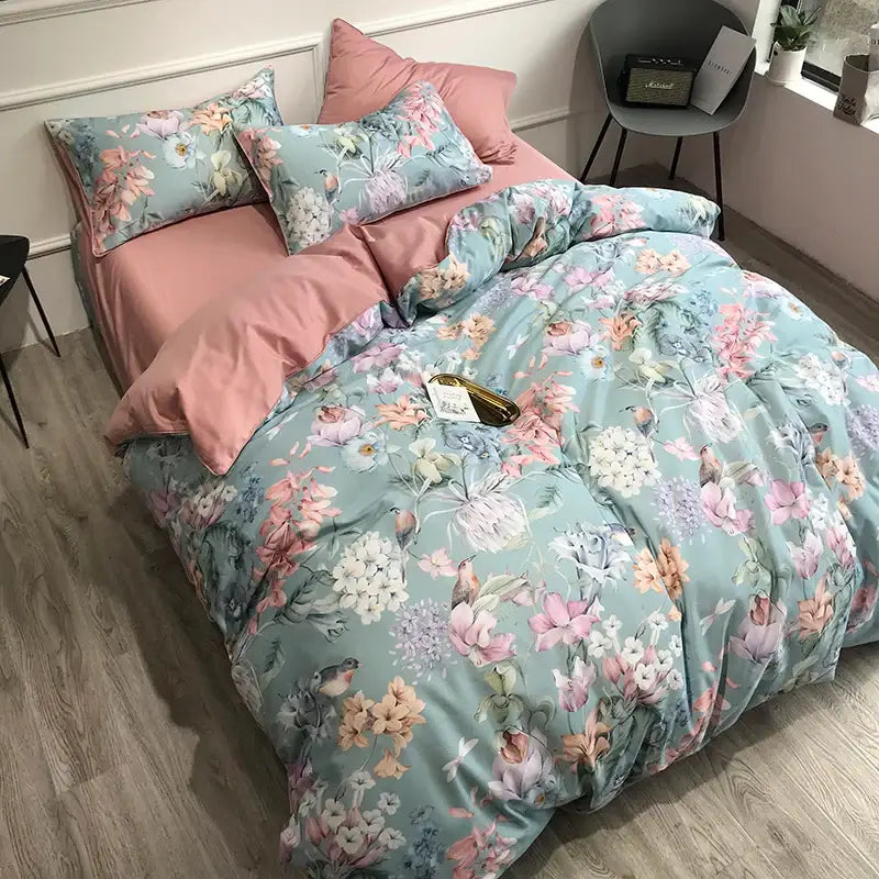 Tropical flamingo navy blue duvet cover bedroom bedding set
