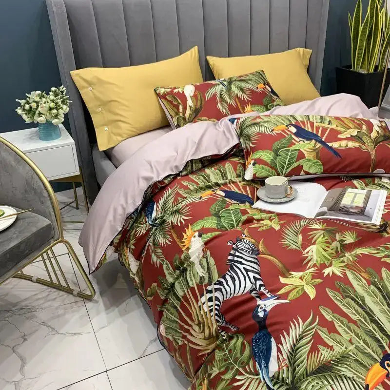 Luxury dark gray egyptian cotton hummingbird duvet cover bedroom set
