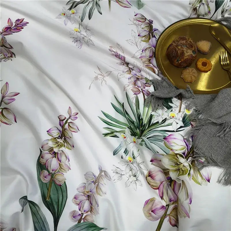 Luxury dark gray egyptian cotton hummingbird duvet cover bedroom set