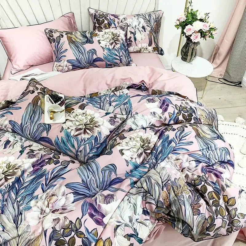 Luxury floral white egyptian cotton duvet cover bedroom set