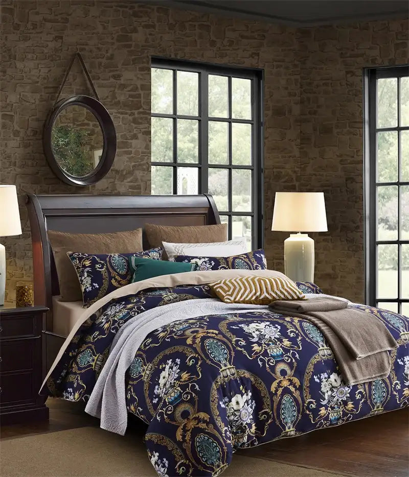 Luxury dark gray egyptian cotton hummingbird duvet cover bedroom set