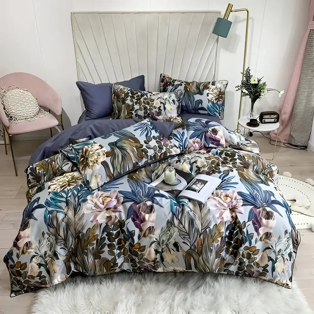 Tropical flamingo navy blue duvet cover bedroom bedding set