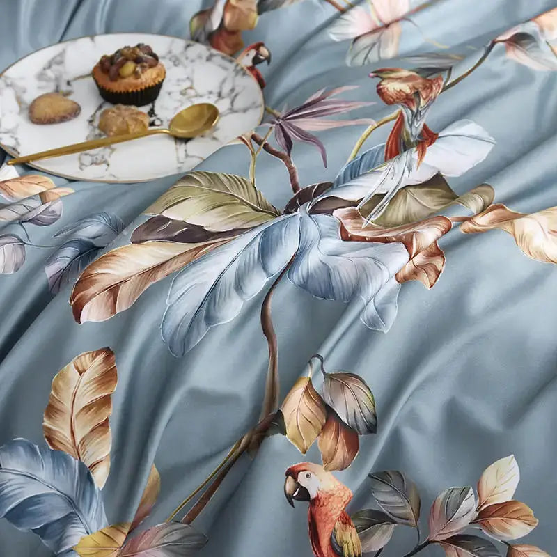 Luxury dark gray egyptian cotton hummingbird duvet cover bedroom set