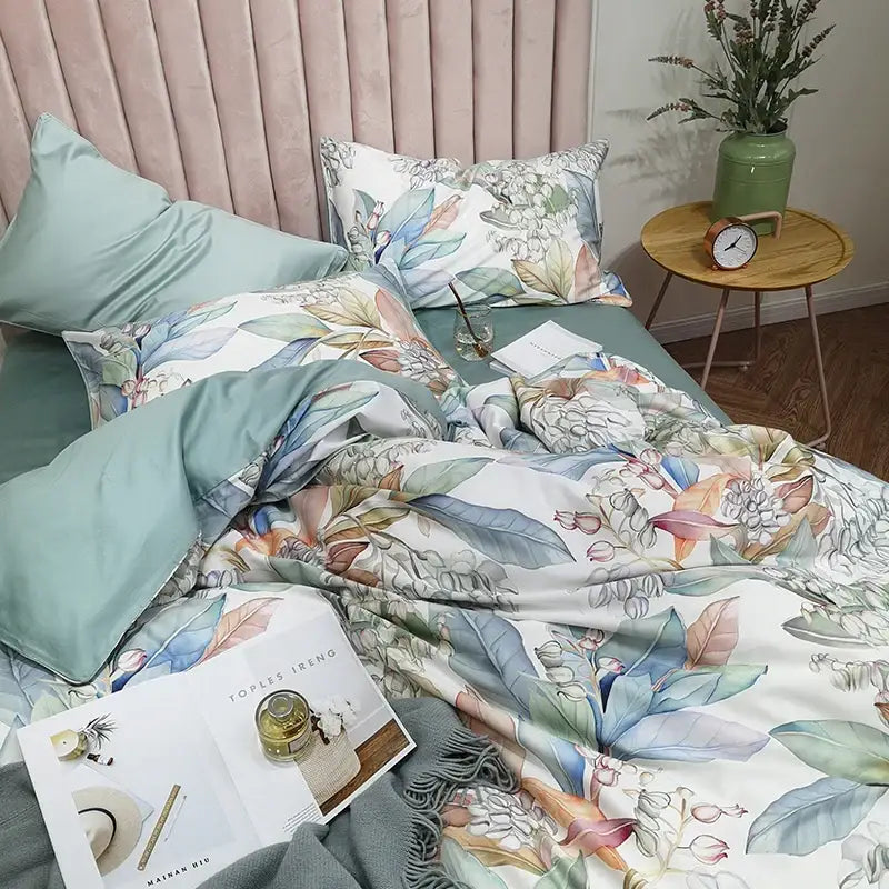 Luxury teal & brown egyptian cotton duvet cover bedroom bedding set