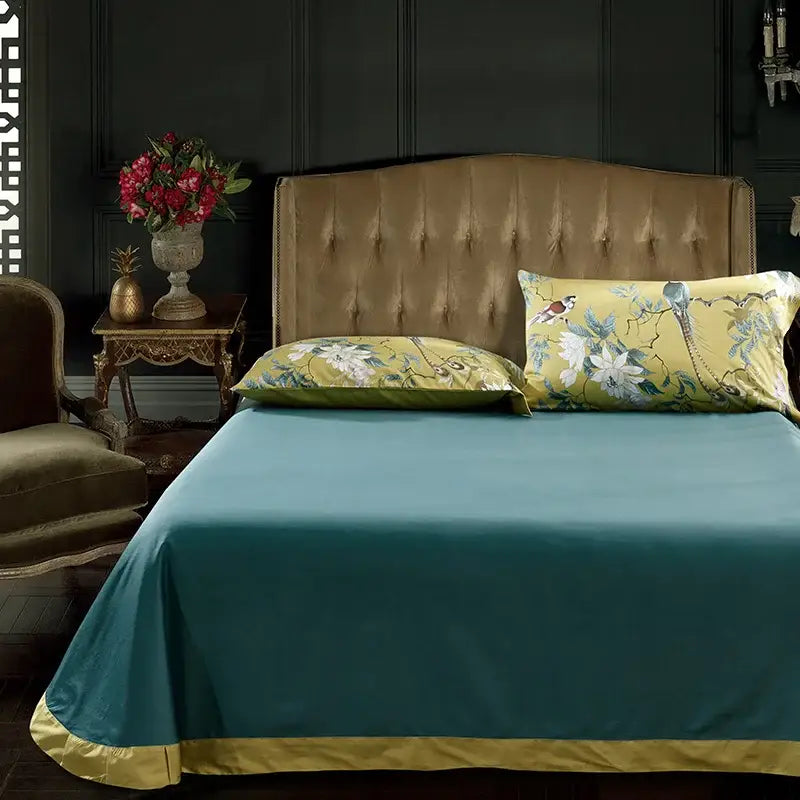 Luxury dark gray egyptian cotton hummingbird duvet cover bedroom set