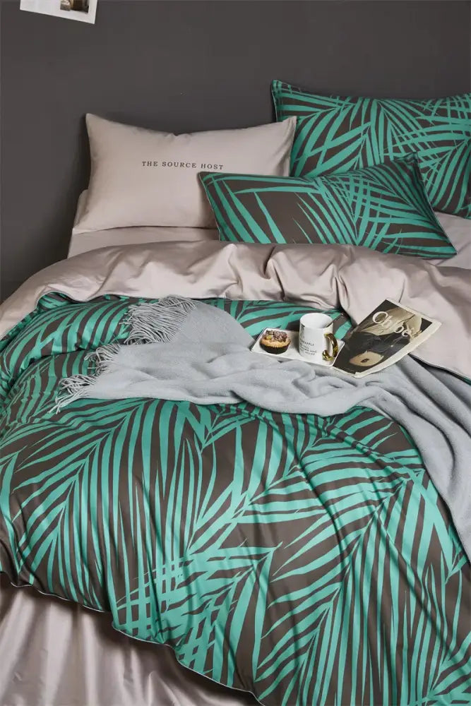 Botanical navy & gold egyptian cotton duvet cover bedroom set