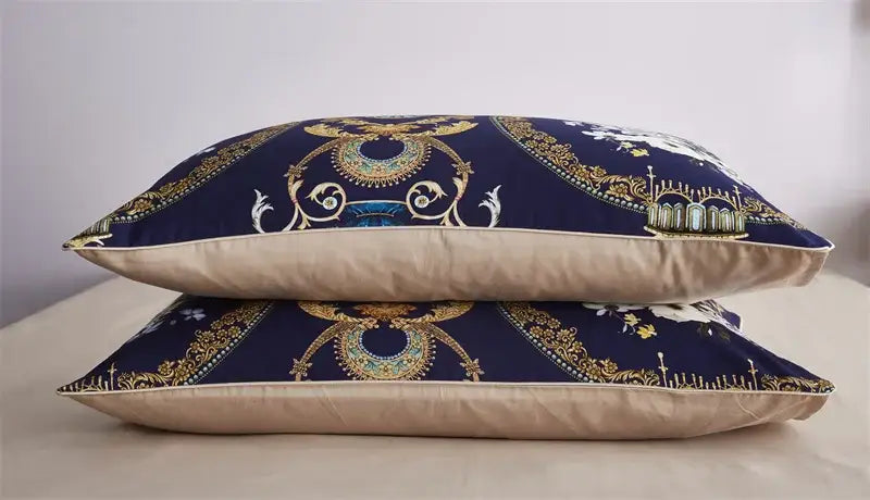 Botanical navy & gold egyptian cotton duvet cover bedroom set