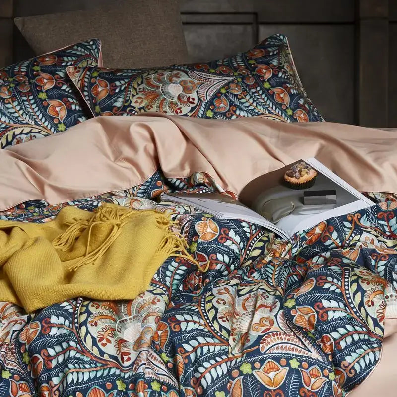 Luxury egyptian cotton flamingo leaf duvet cover bedroom set