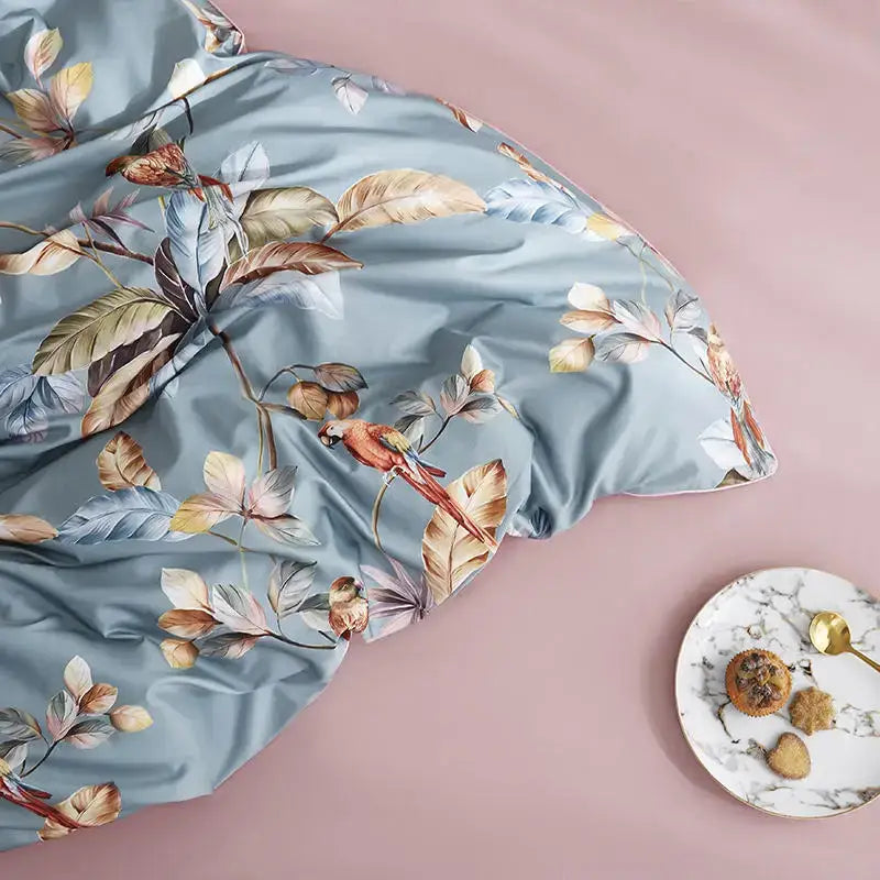 Luxury egyptian cotton flamingo leaf duvet cover bedroom set