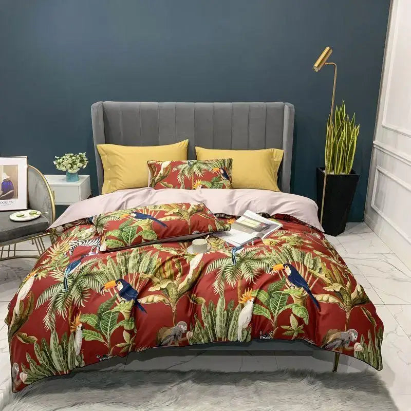 Luxury egyptian cotton flamingo leaf duvet cover bedroom set