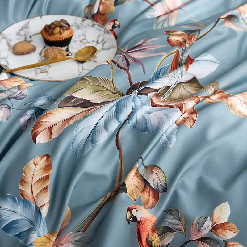 Botanical navy & gold egyptian cotton duvet cover bedroom bedding