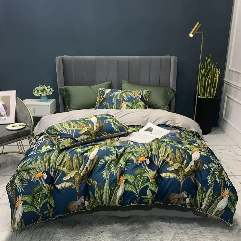 Botanical navy & gold egyptian cotton duvet cover bedroom bedding