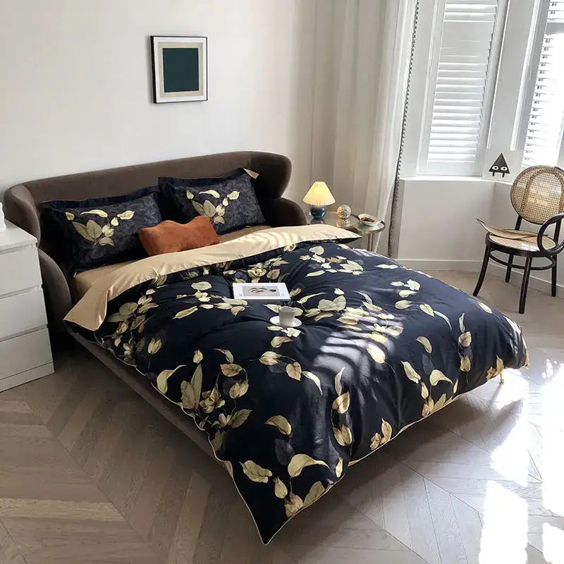 Luxury navy & gold floral paisley duvet cover bedroom bedding set