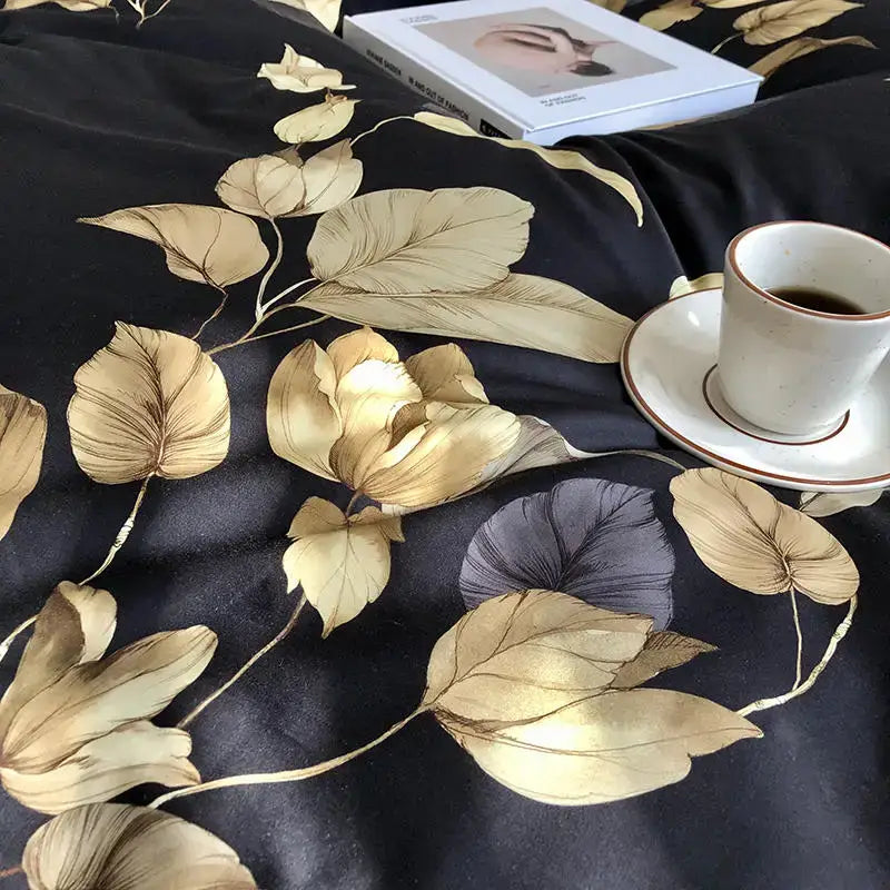 Luxury navy & gold floral paisley duvet cover bedroom bedding set