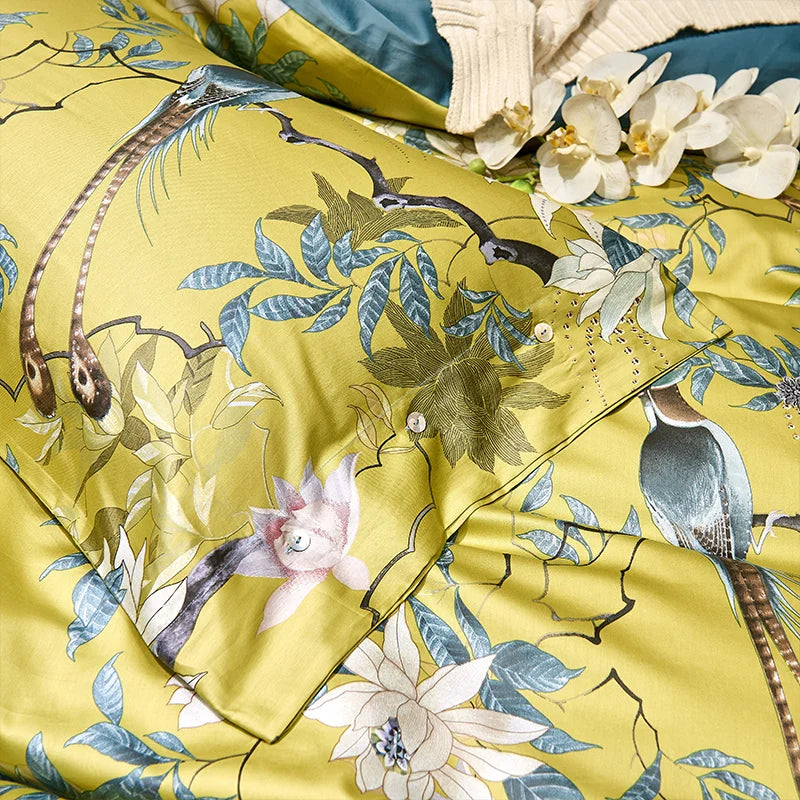Luxury blue tropical flamingo duvet cover bedroom set with pillowcases